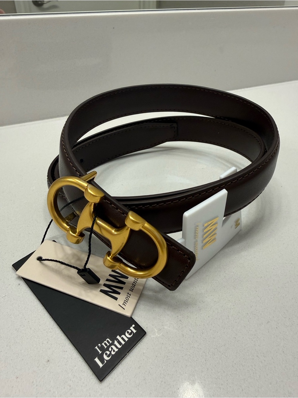 Wanted Brown GENUINE Leather Belt with Gold Buckle NWT